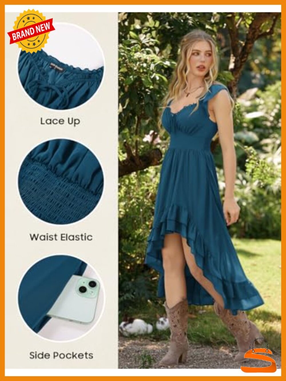 Off Shoulder Corset Dress Flowy Chiffon High Low Ruffle Wedding Guest Sundress - Picture 3 of 6